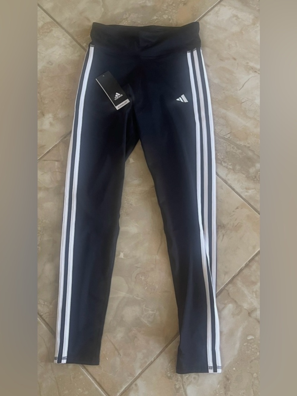 New Girls XL 16 adidas Black Leggings with White 3-Stripe Side Detail.